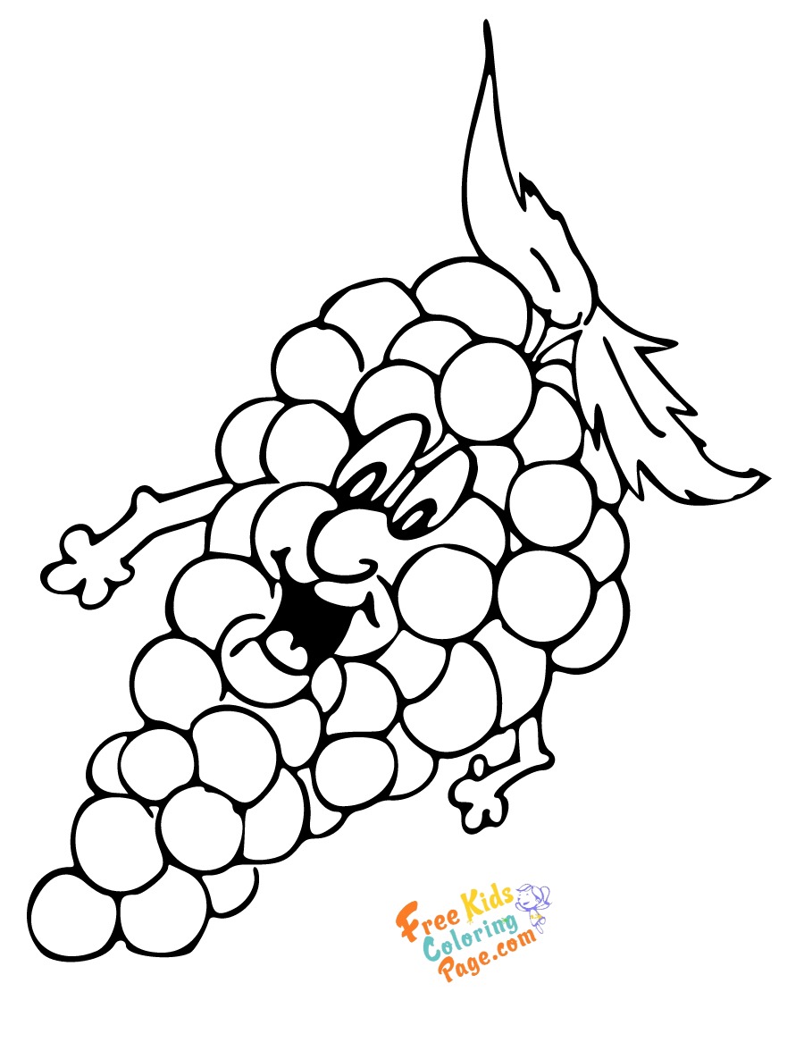 fruits happy grape coloring pages printable for kids. easy fruit coloring pages