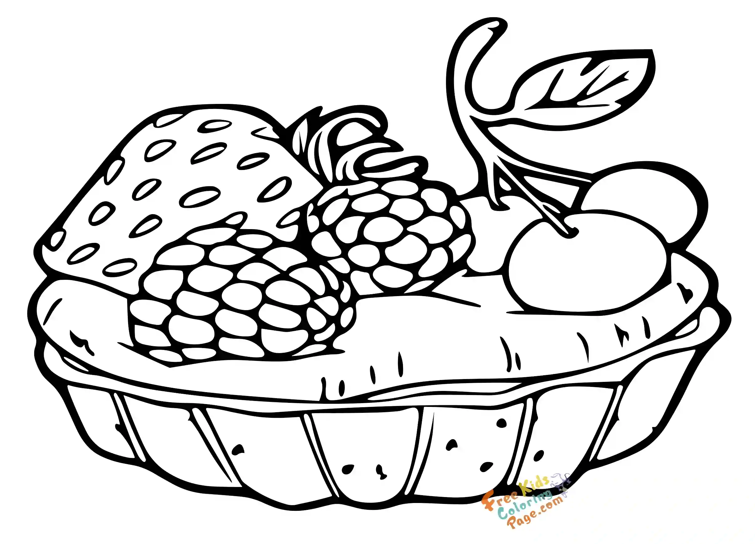 Berries pie coloring pages to print for kids. Berries strawberry boysenberry blackberry cherries