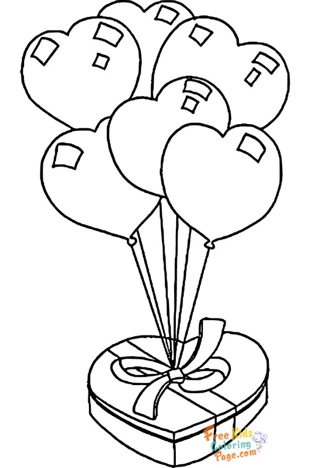 Valentine heart balloons coloring pages free kids coloring page
