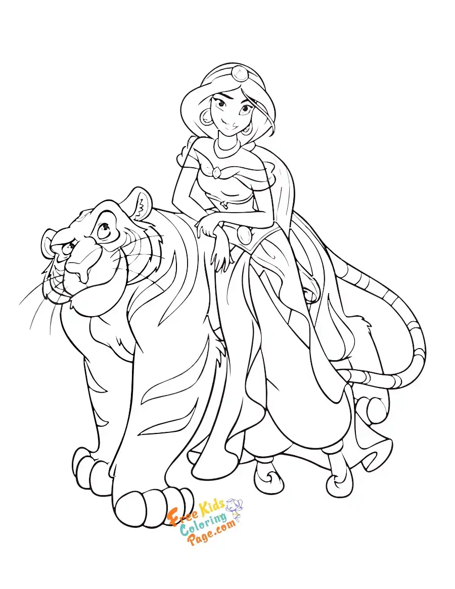 Princess Jasmine and Rajah coloring page