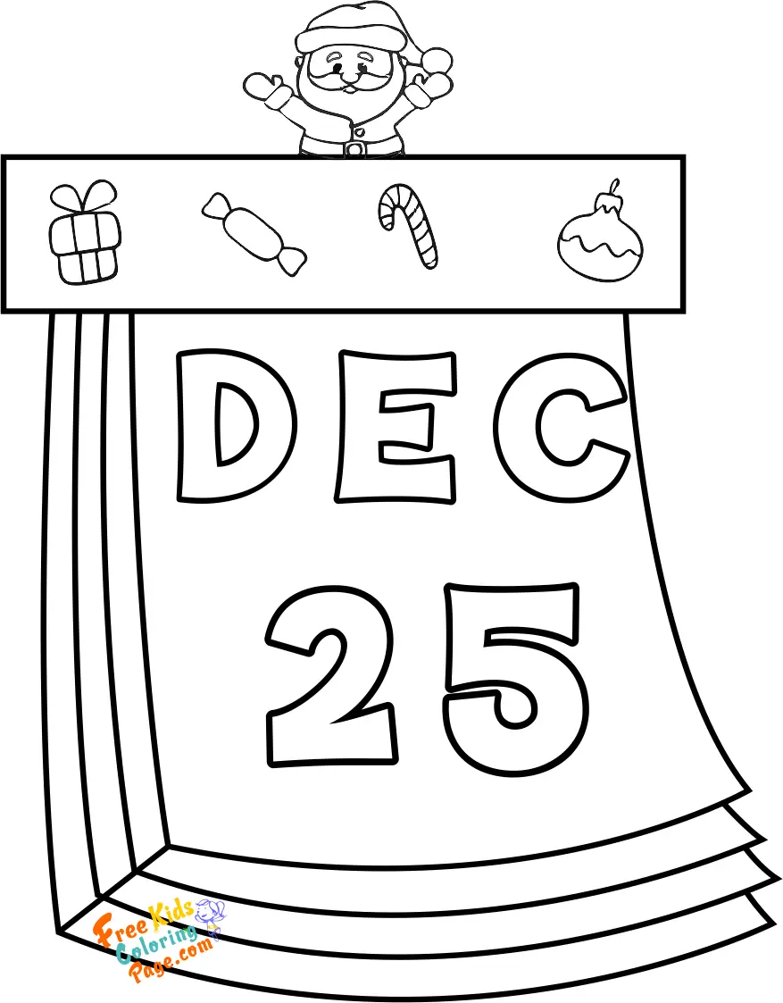 christmas day calendar coloring page