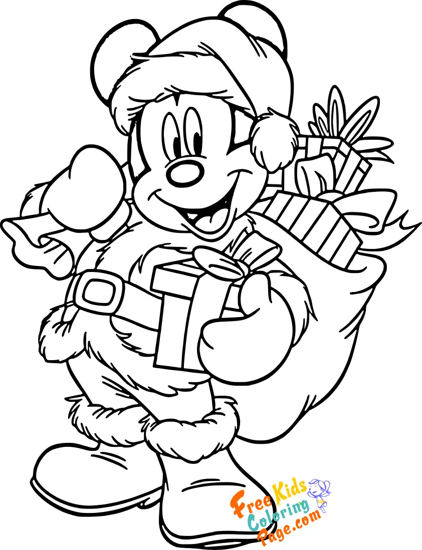 mickey mouse santa costume coloring pages for kids. disney christmas coloring pages