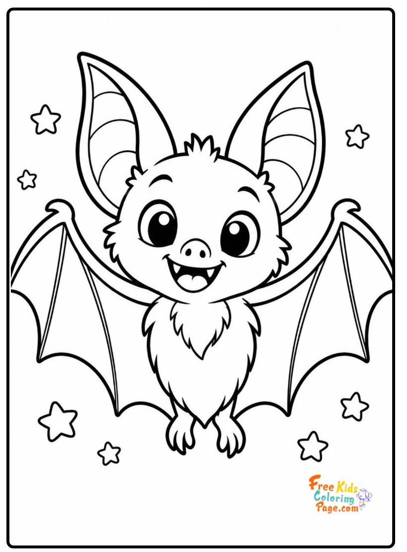 Pictures To Color Cute Baby Bat for Printable for kids